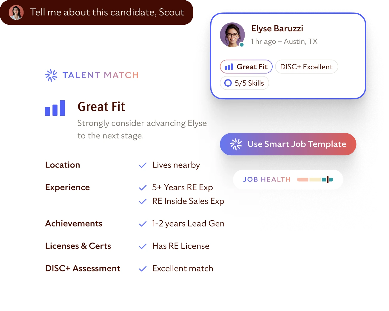 Wizehire Scout AI assistant showing candidate match details