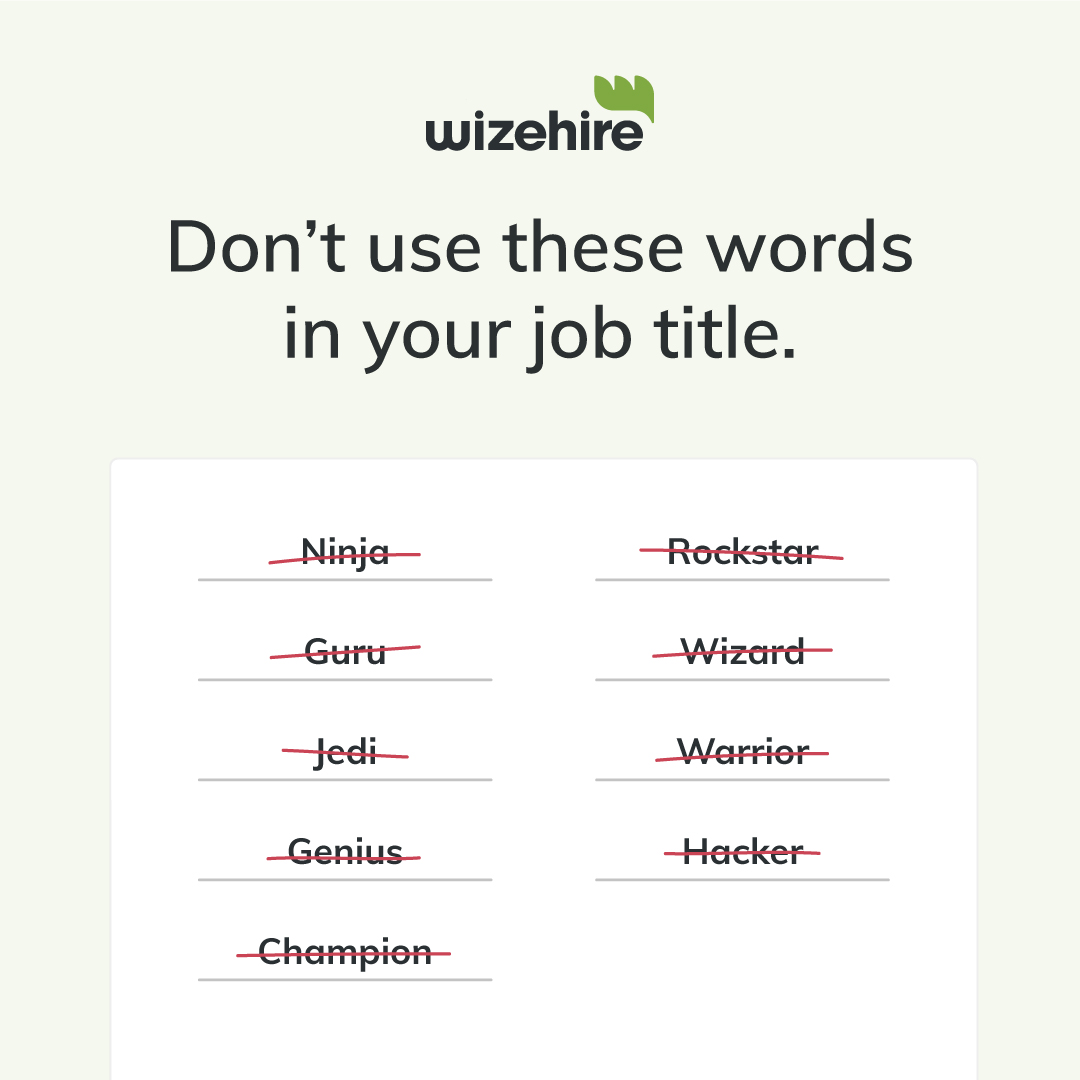 graphic that says "don't use these words in your job title"